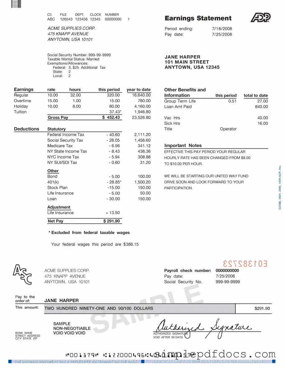 Fill Your Adp Pay Stub Form