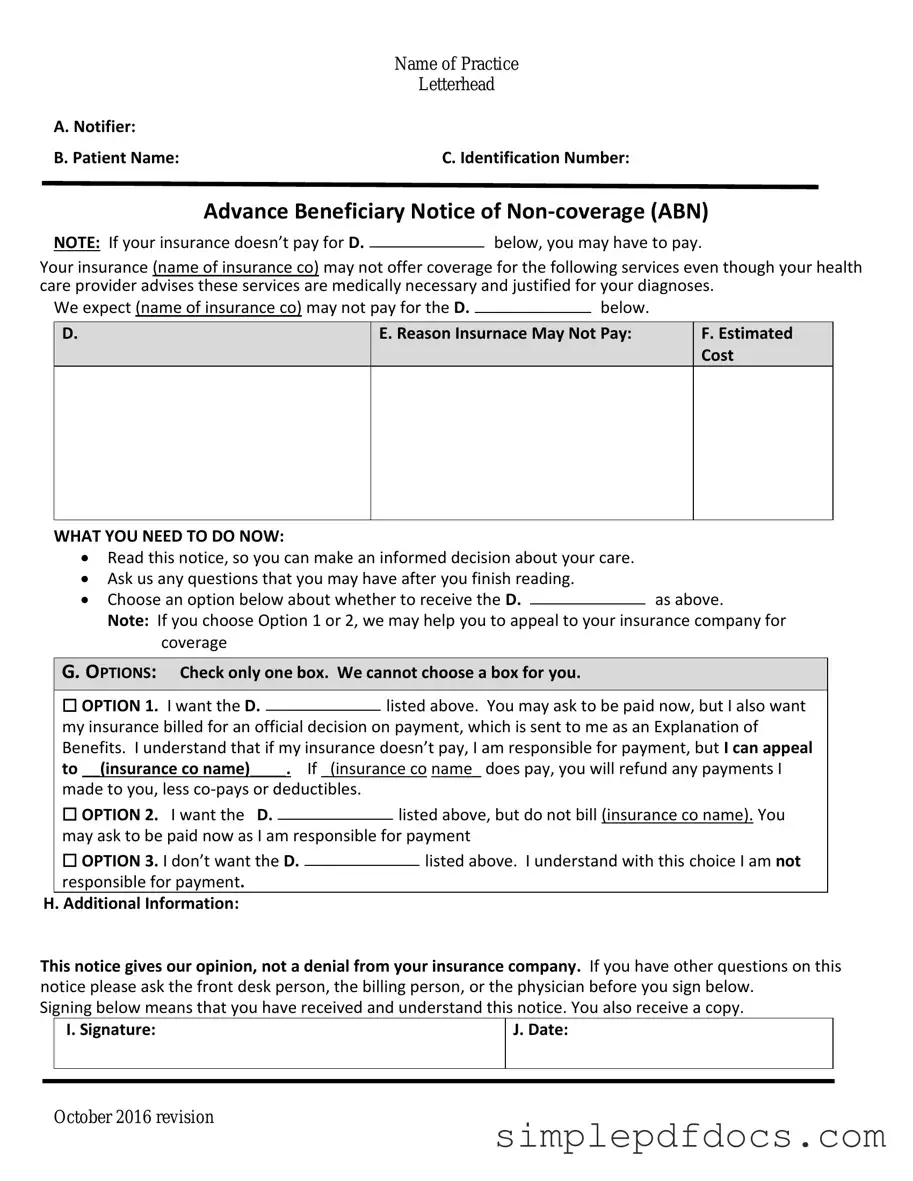 Fill Your Advance Beneficiary Notice of Non-coverage Form