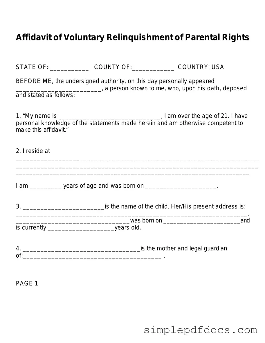 Fill Your Affidavit Parental Rights Form