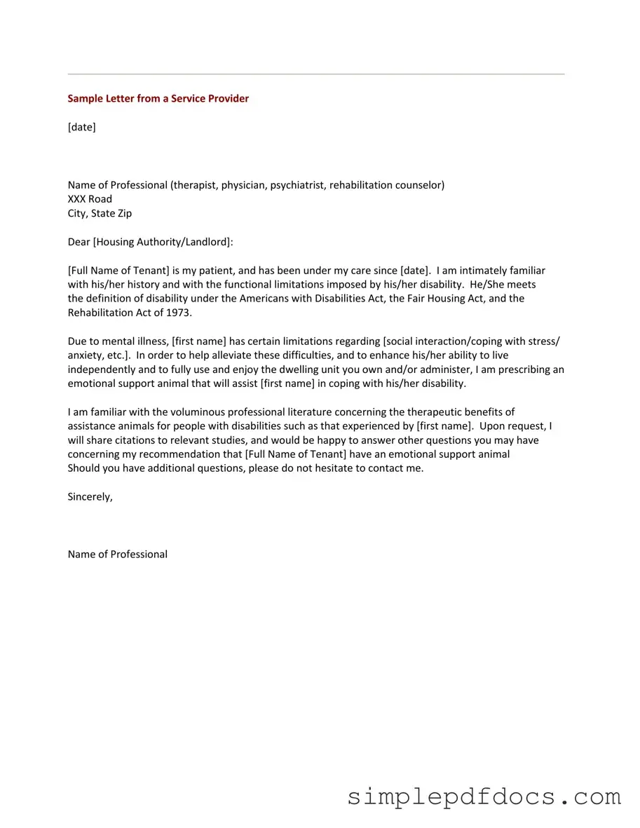 Fill Your Emotional Support Animal Letter Form