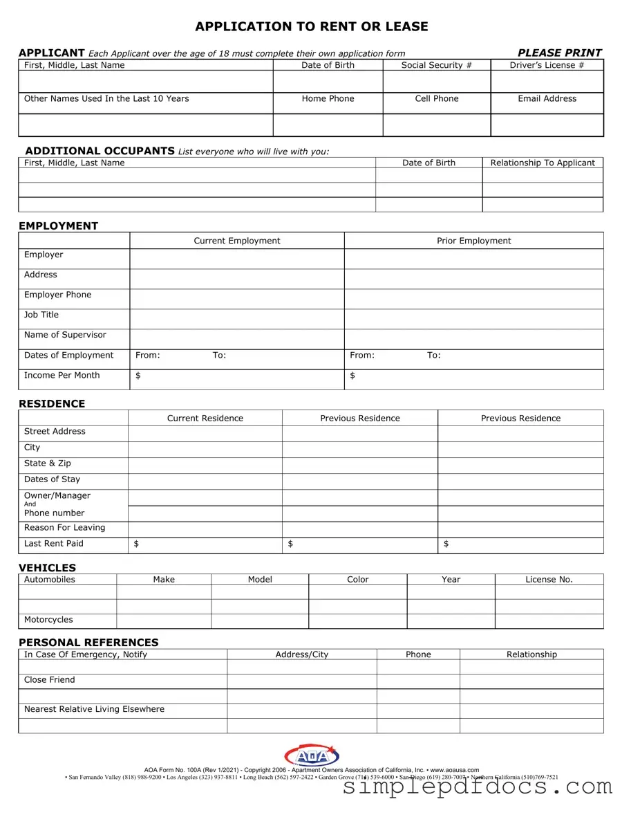 Fill Your Aoa 100A Form