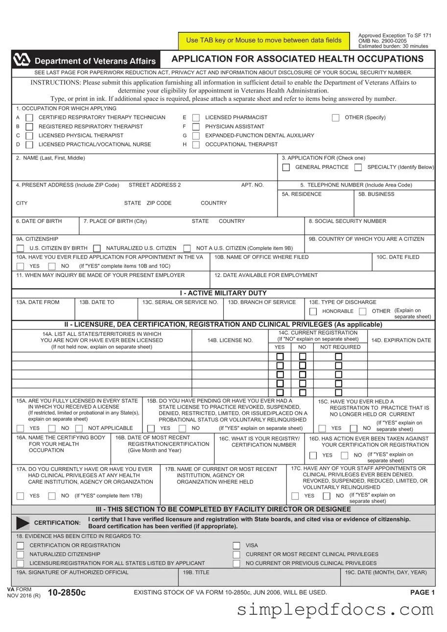 Fill Your VA 10-2850c Form