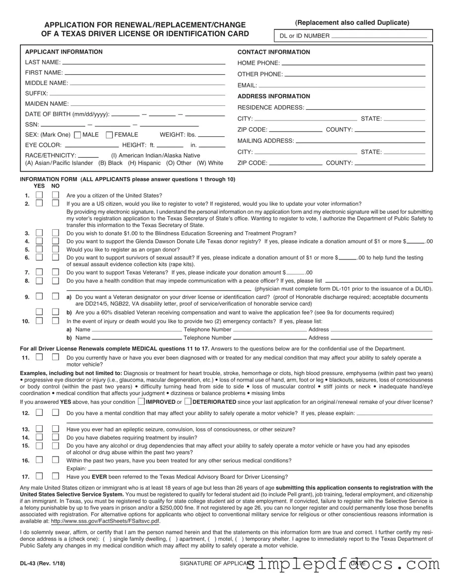 Fill Your DL-43 Form