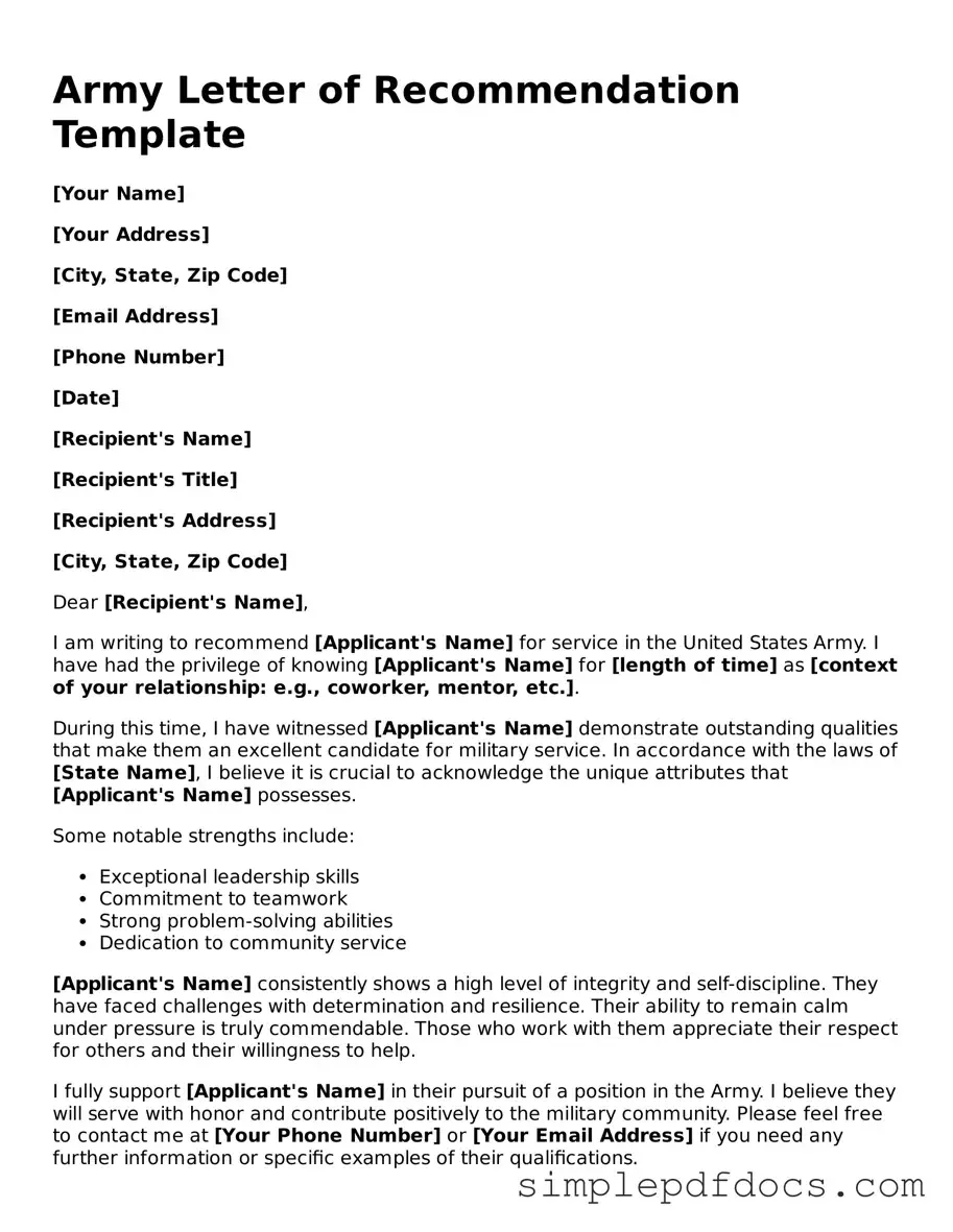 Attorney-Approved Army Letter of Recommendation Form