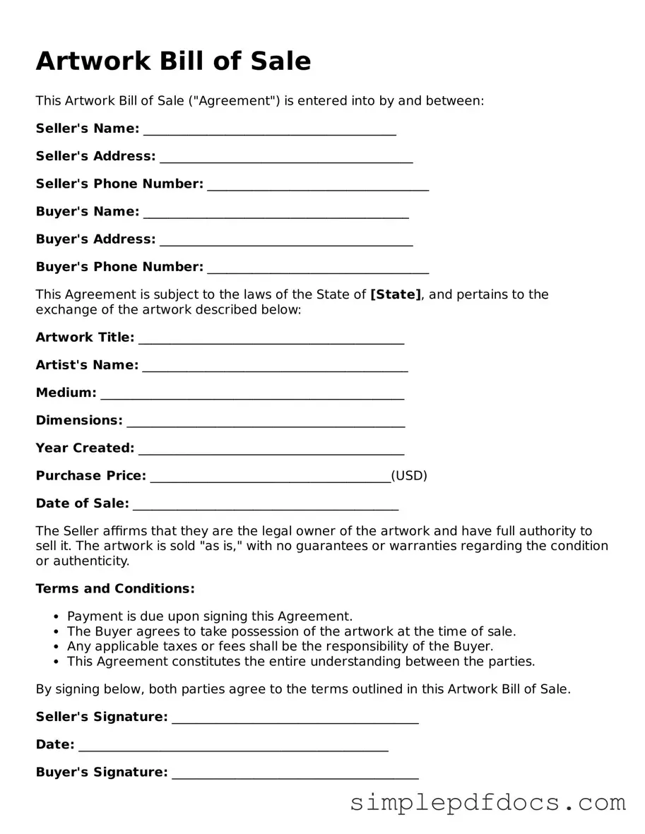 Attorney-Approved Artwork Bill of Sale Form