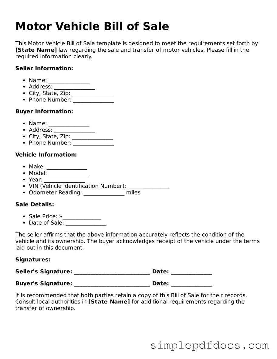 Attorney-Approved Motor Vehicle Bill of Sale Form