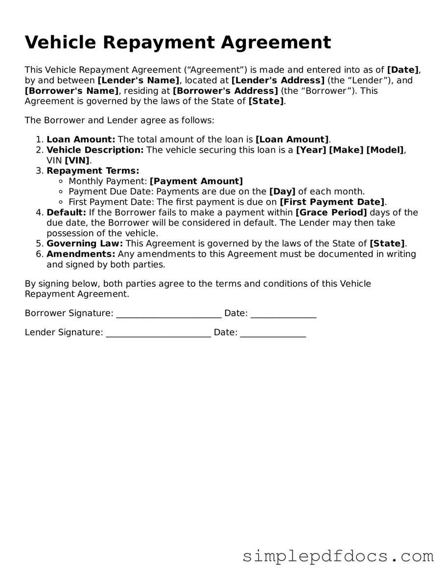 Attorney-Approved Vehicle Repayment Agreement Form