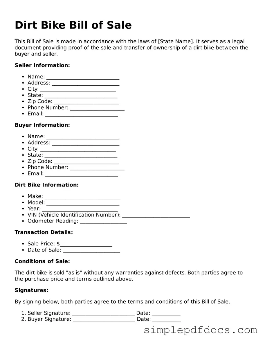 Attorney-Approved Dirt Bike Bill of Sale Form