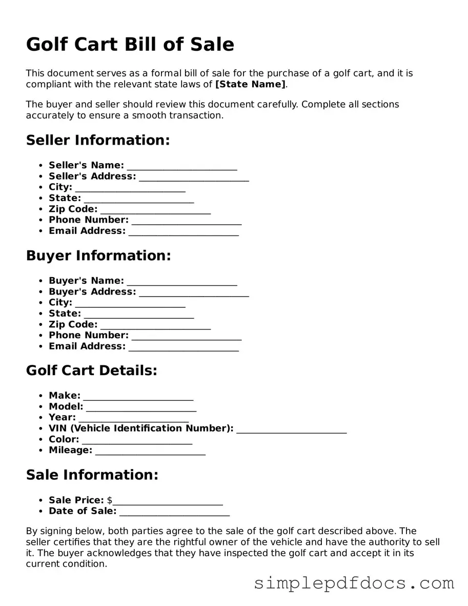 Attorney-Approved Golf Cart Bill of Sale Form