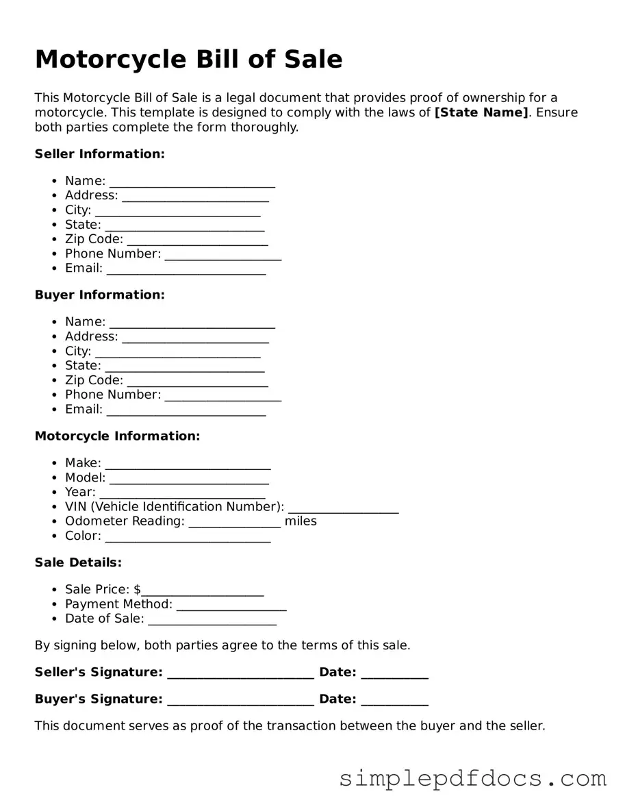 Attorney-Approved Motorcycle Bill of Sale Form