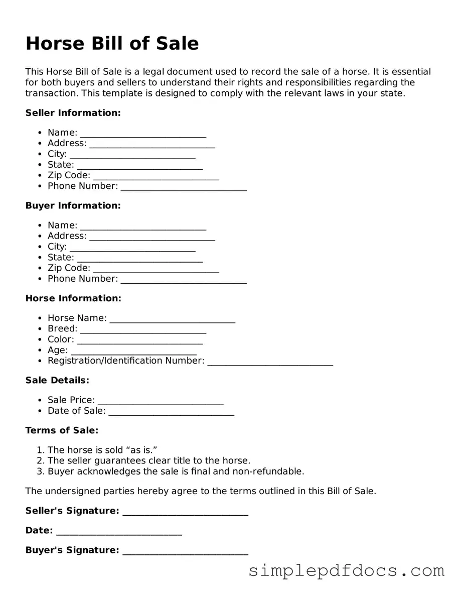 Attorney-Approved Horse Bill of Sale Form