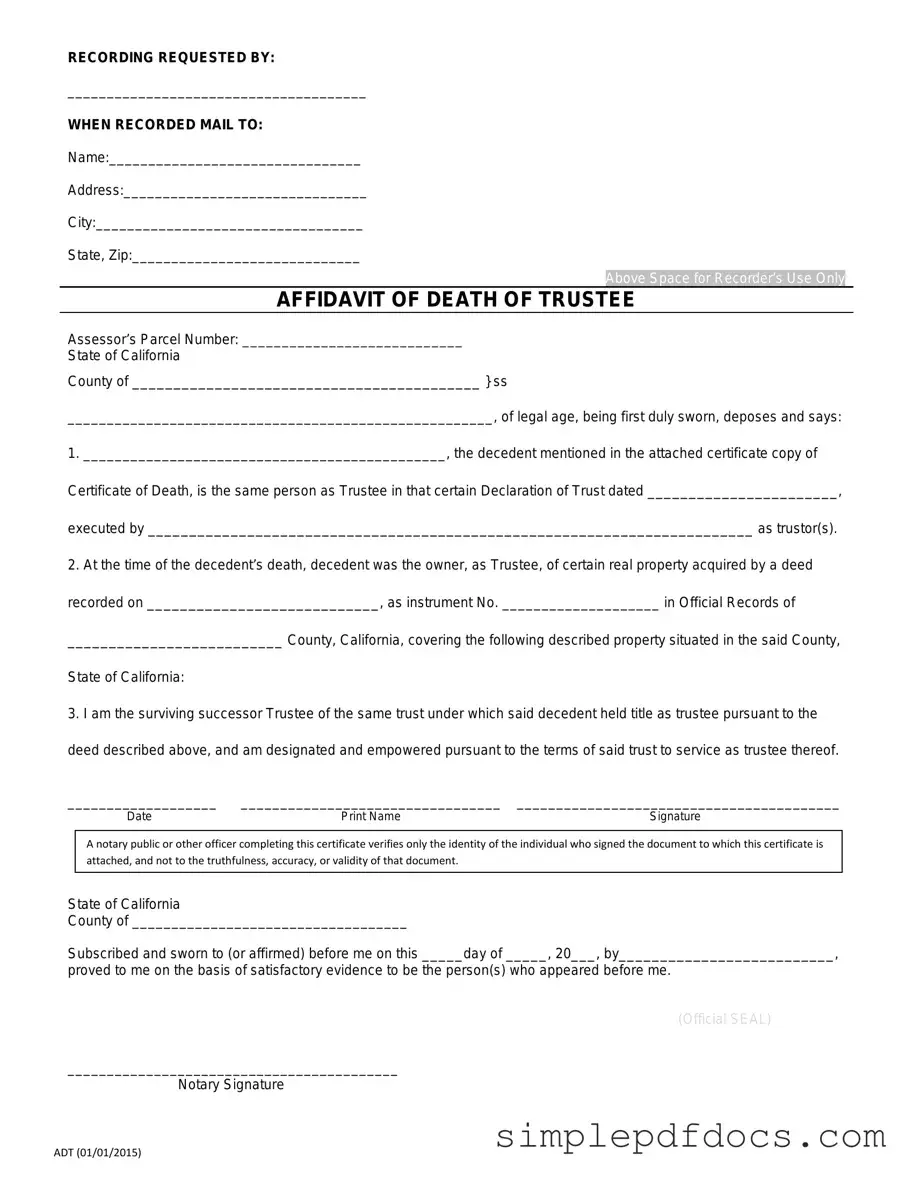 Fill Your California Affidavit of Death of a Trustee Form