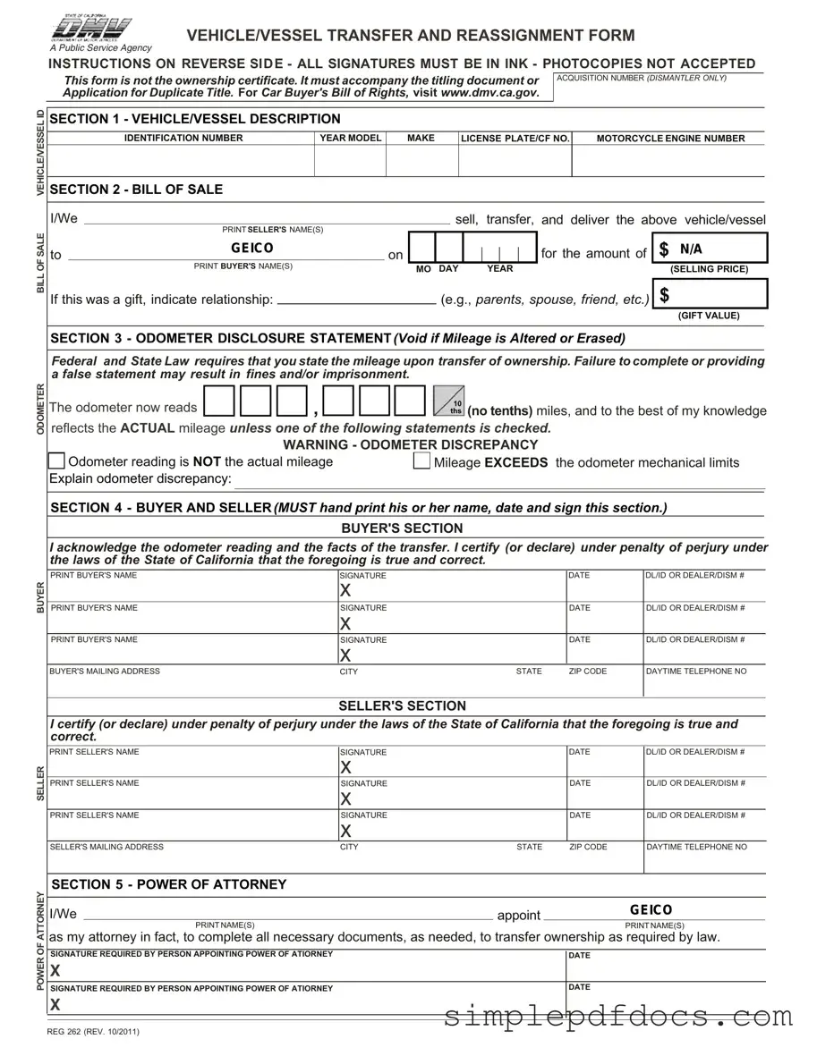 Fill Your California Fotm Reg 262 Form