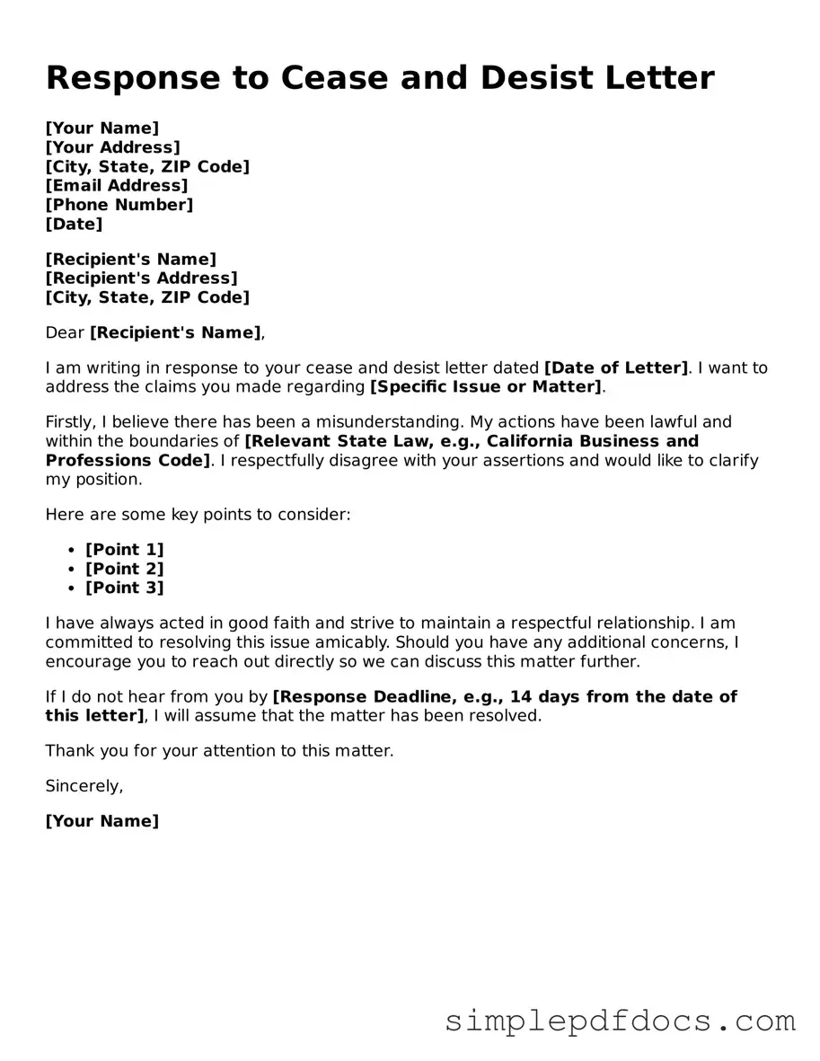 Attorney-Approved Response to a Cease and Desist Letter Form