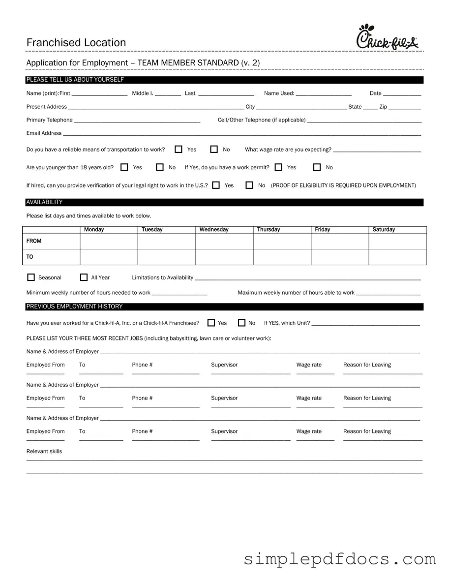 Fill Your Chick Fil A Job Application Form