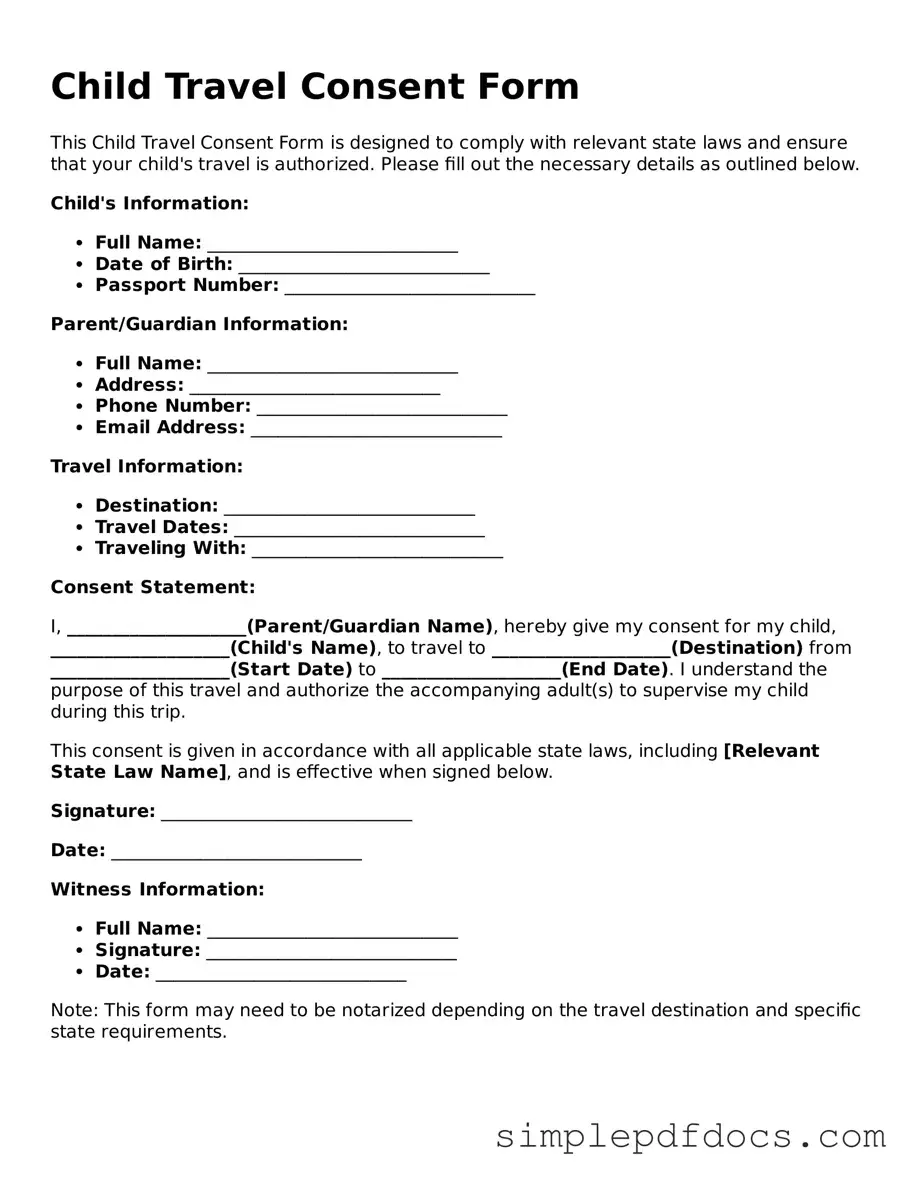 Attorney-Approved Child Travel Consent Form Form