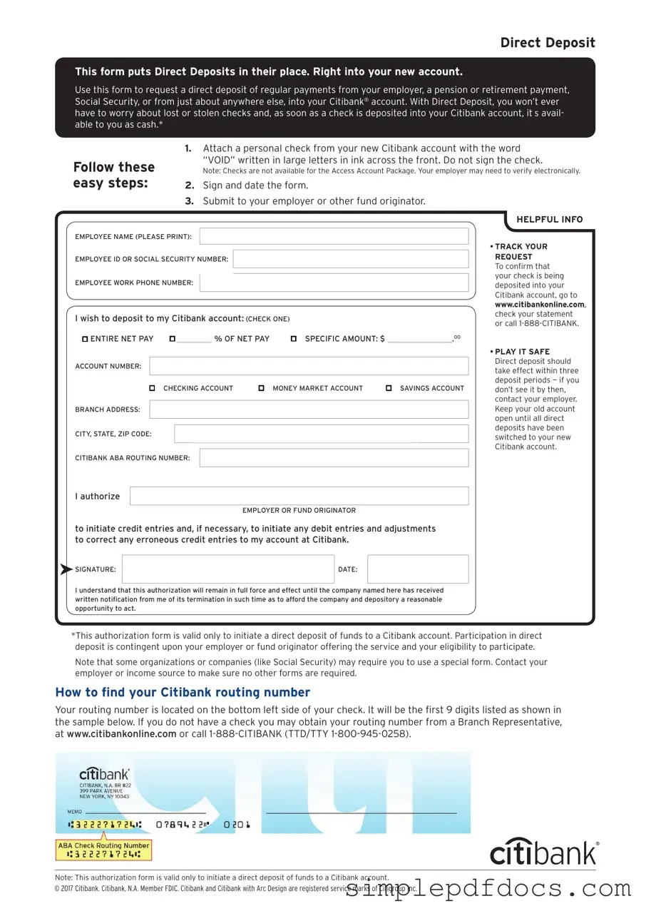 Fill Your Citibank Direct Deposit Form
