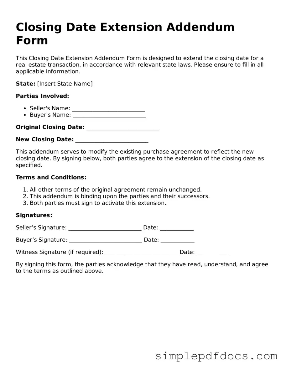 Attorney-Approved Closing Date Extension Addendum Form Form