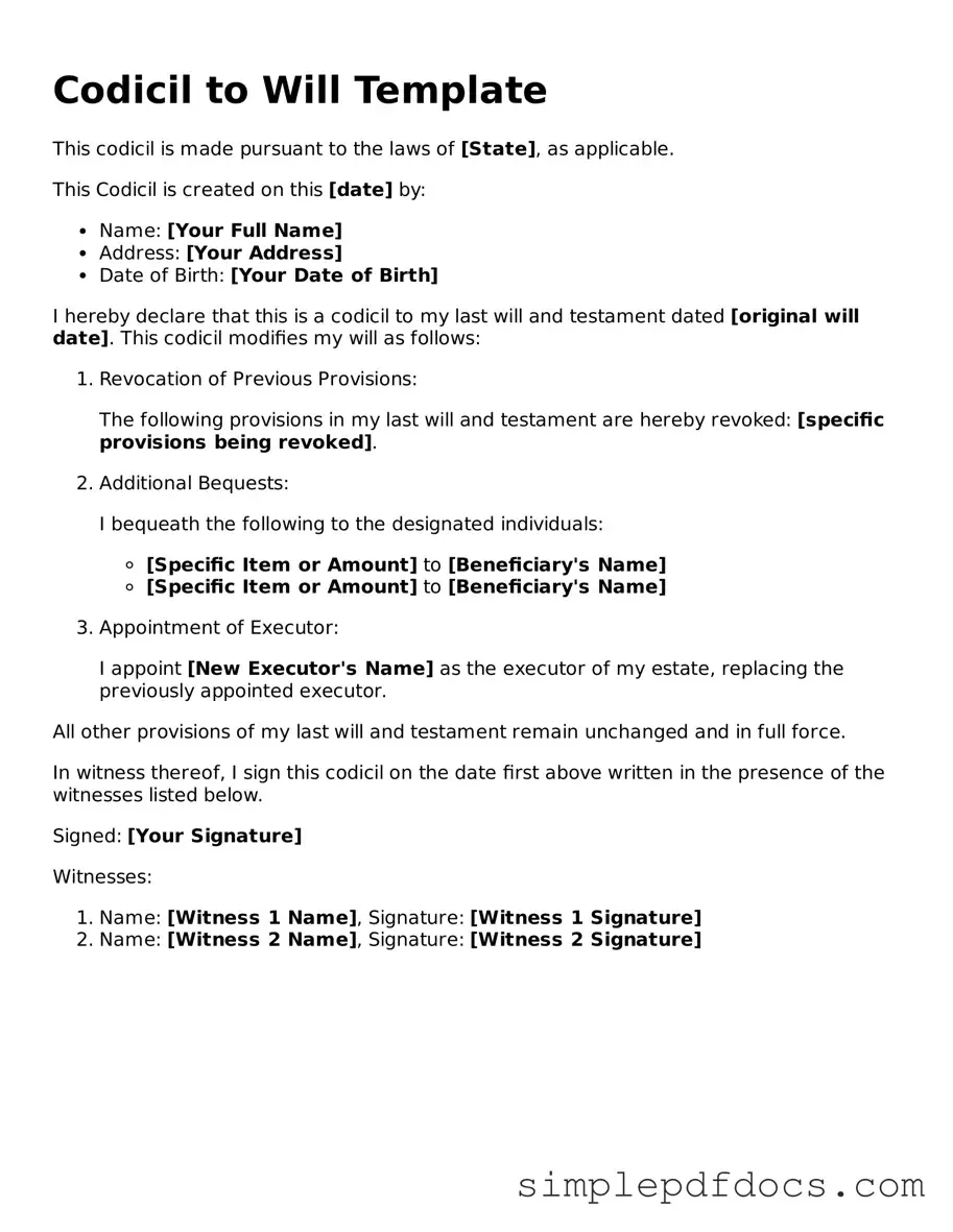 Attorney-Approved Codicil to Will Form