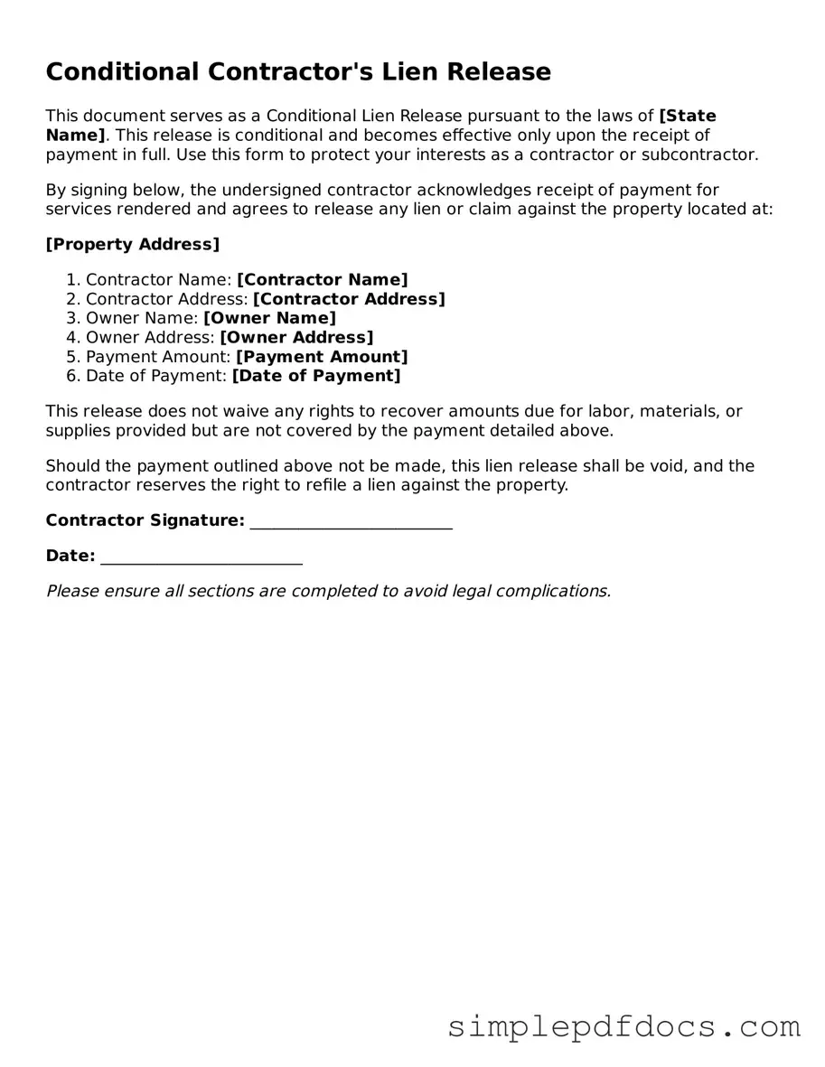 Attorney-Approved Conditional Contractor’s Lien Release Form