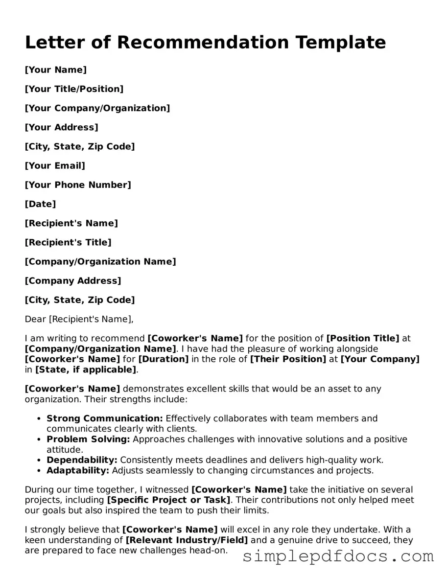 Attorney-Approved Letter of Recommendation for Coworker Form