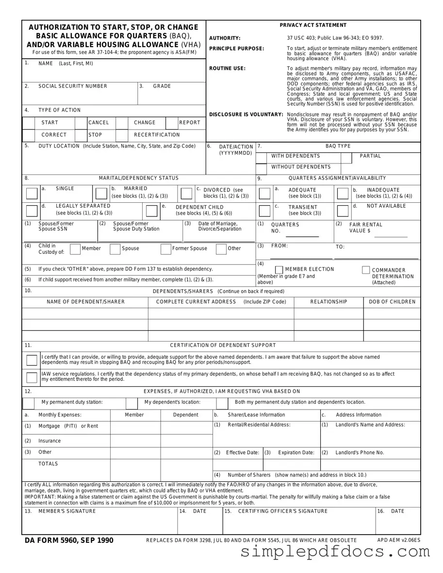 Fill Your DA 5960 Form