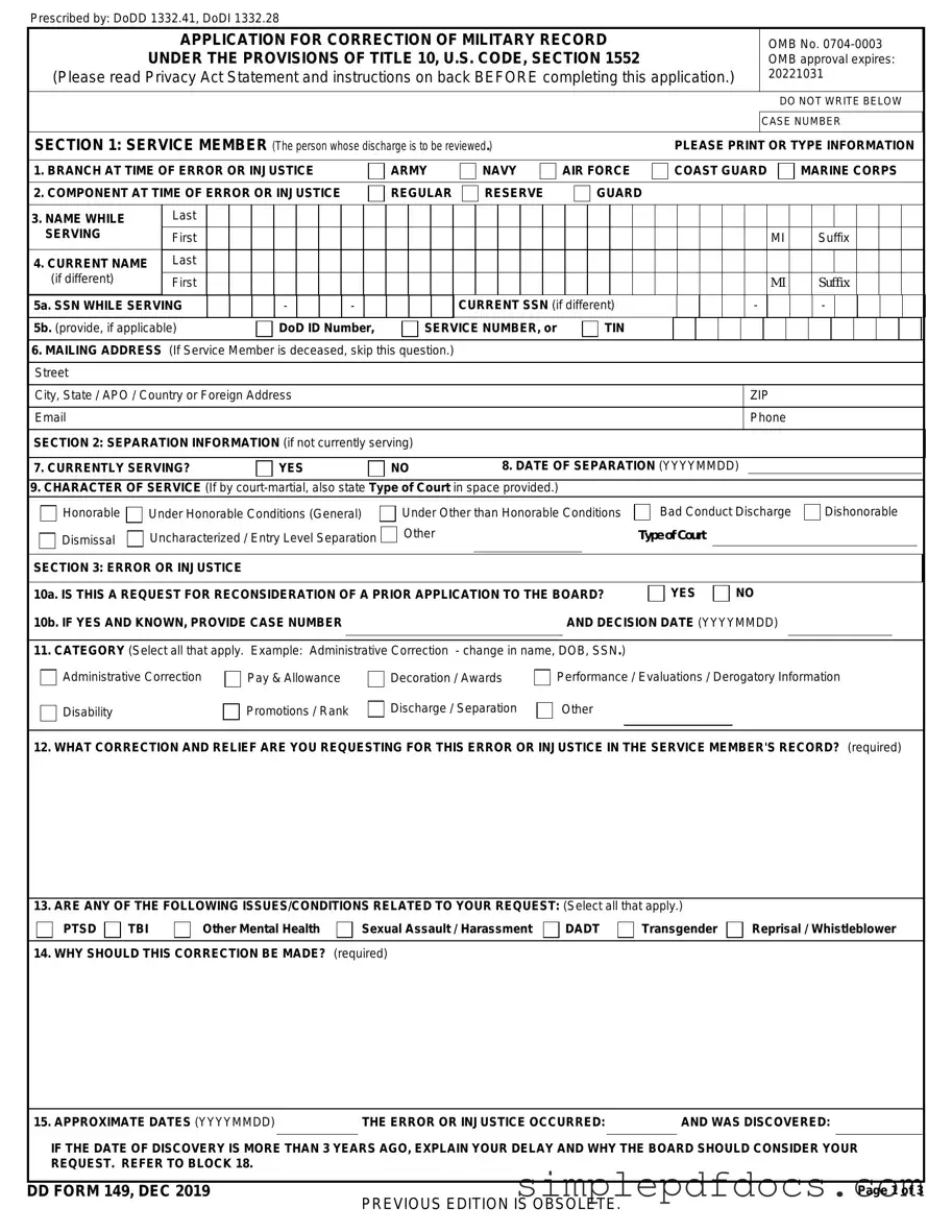 Fill Your DD 149 Form