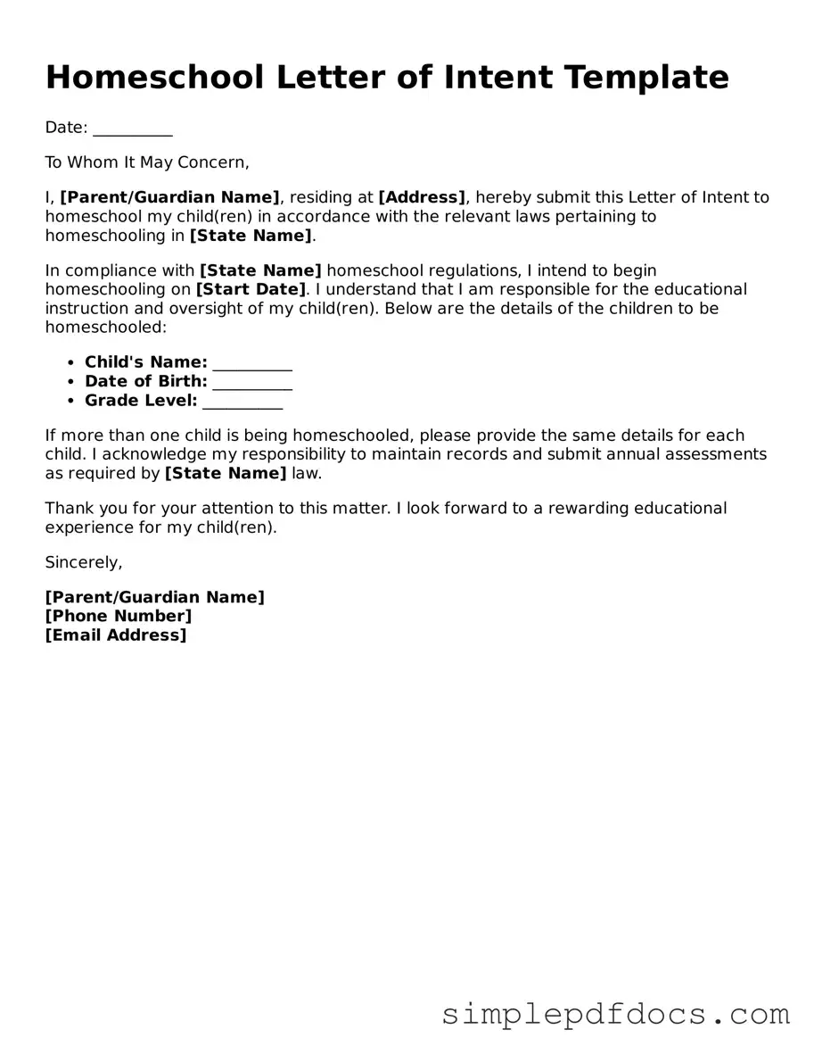 Attorney-Approved Homeschool Letter of Intent Form