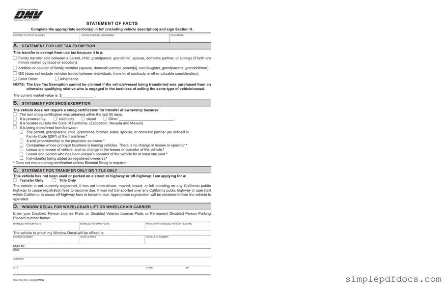 Fill Your Dmv Reg 256 Form