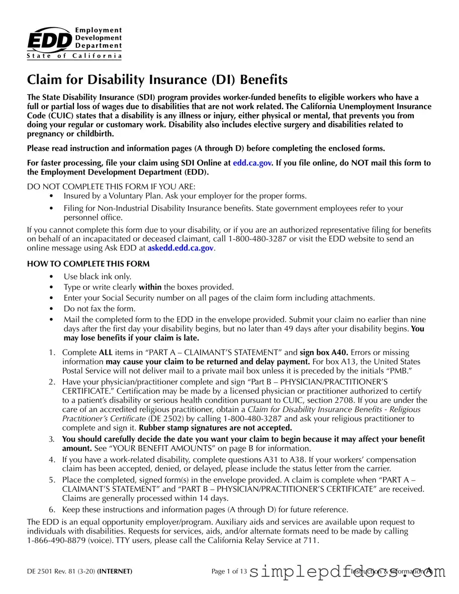 Fill Your EDD DE 2501 Form