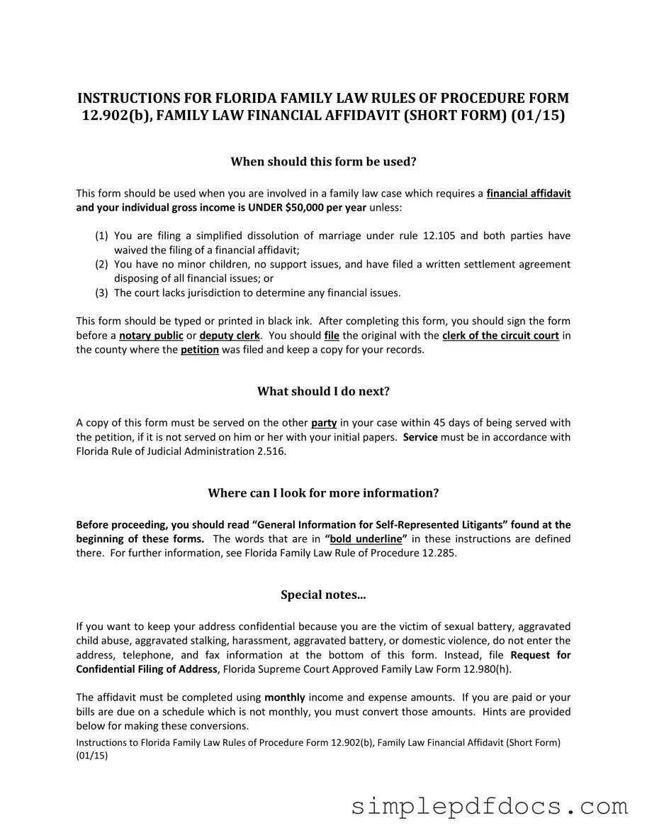 Fill Your Florida Financial Affidavit Short 12.902(b) Form