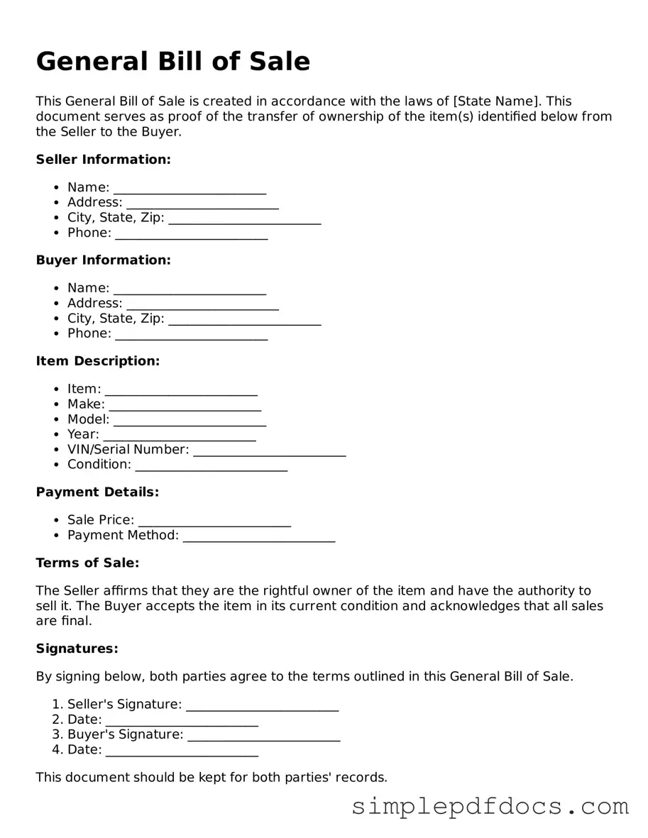 Attorney-Approved General Bill of Sale Form