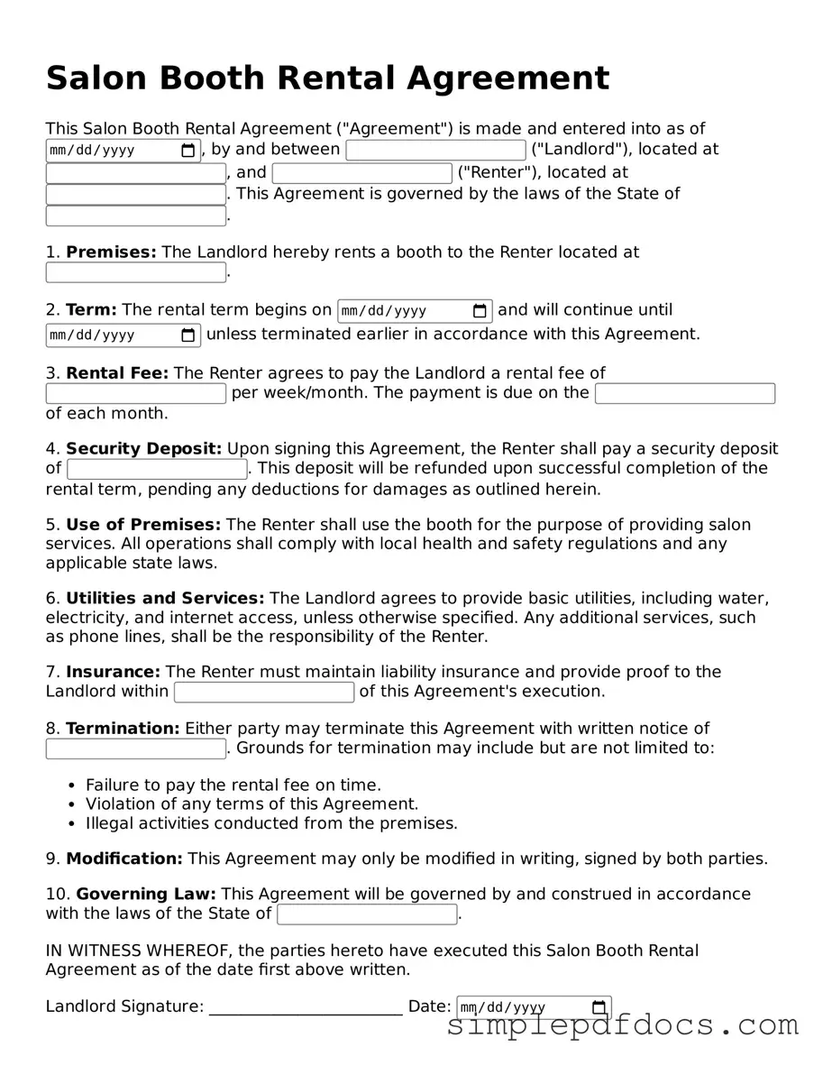 Attorney-Approved Salon Booth Rental Agreement Form