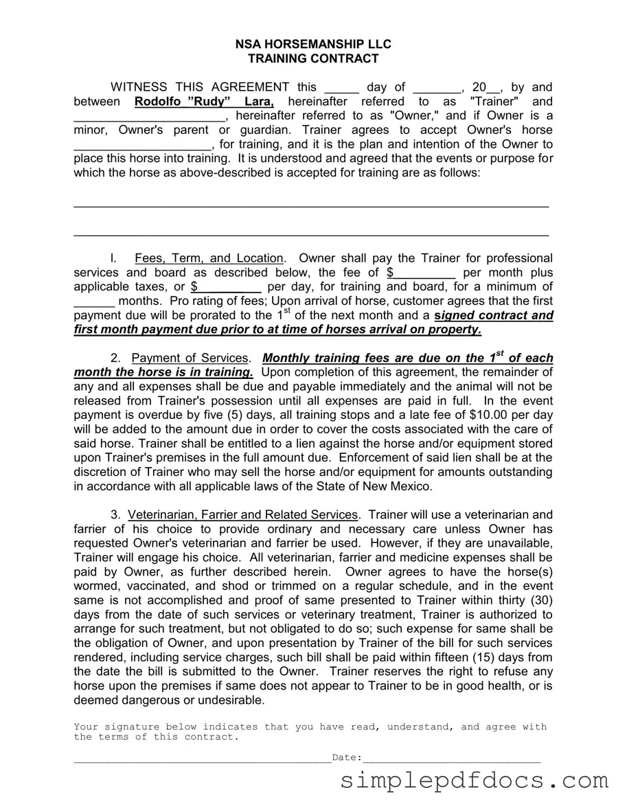 Fill Your Horse Training Contract Form