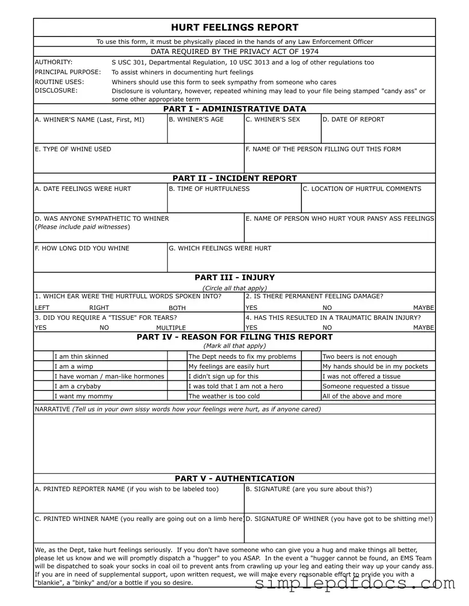 Fill Your Hurt Feelings Report Form