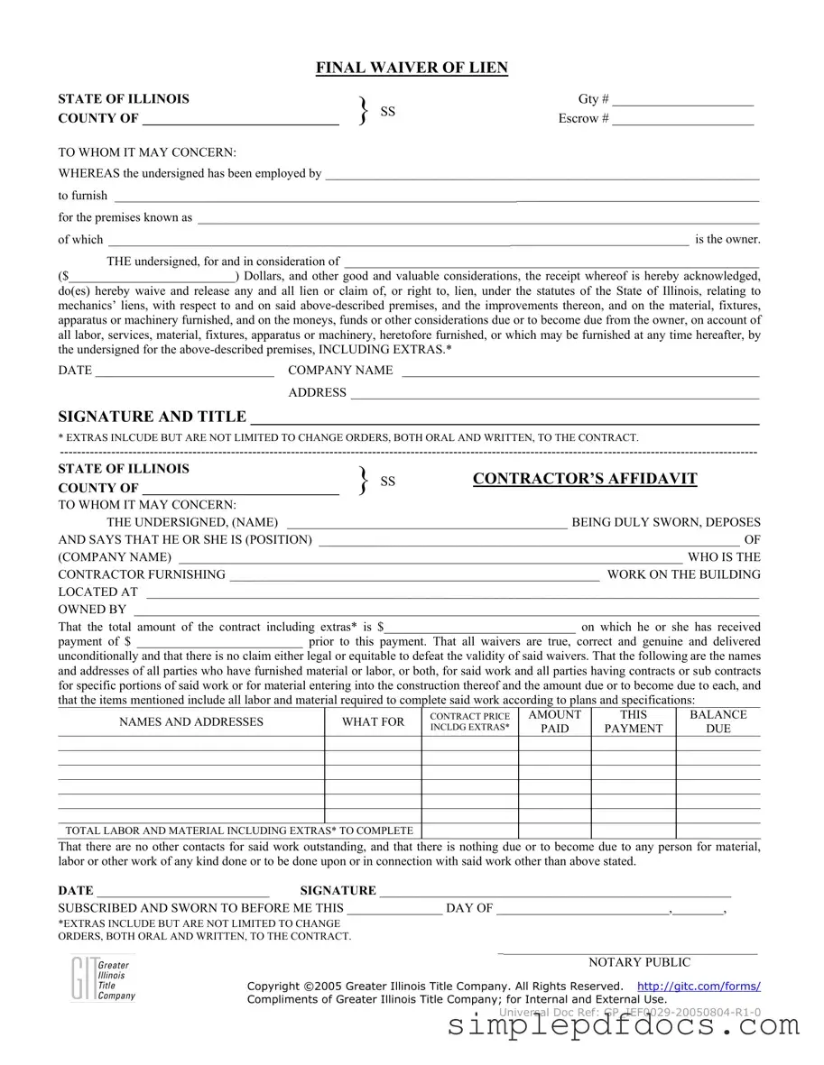 Fill Your Illinois Final Waiver Of Lien Form