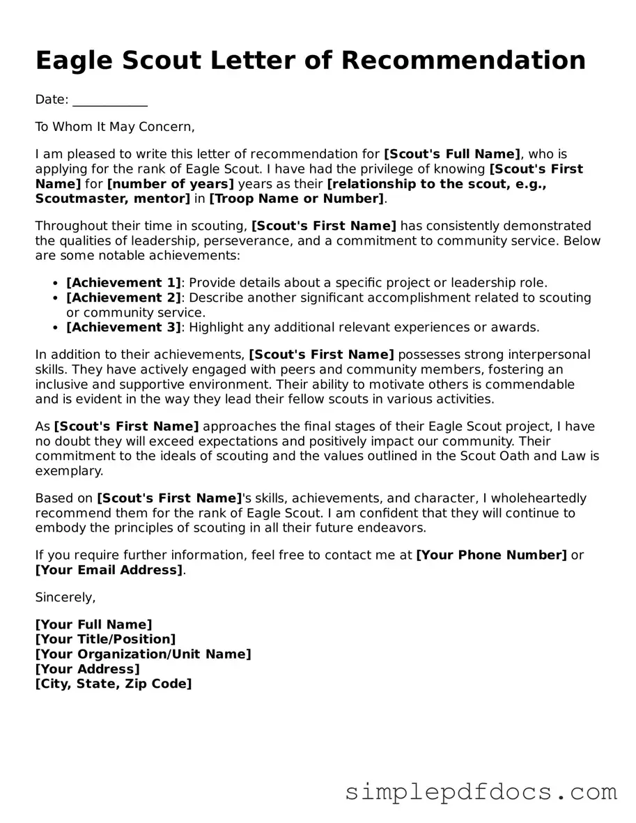 Attorney-Approved Eagle Scout Letter of Recommendation Form