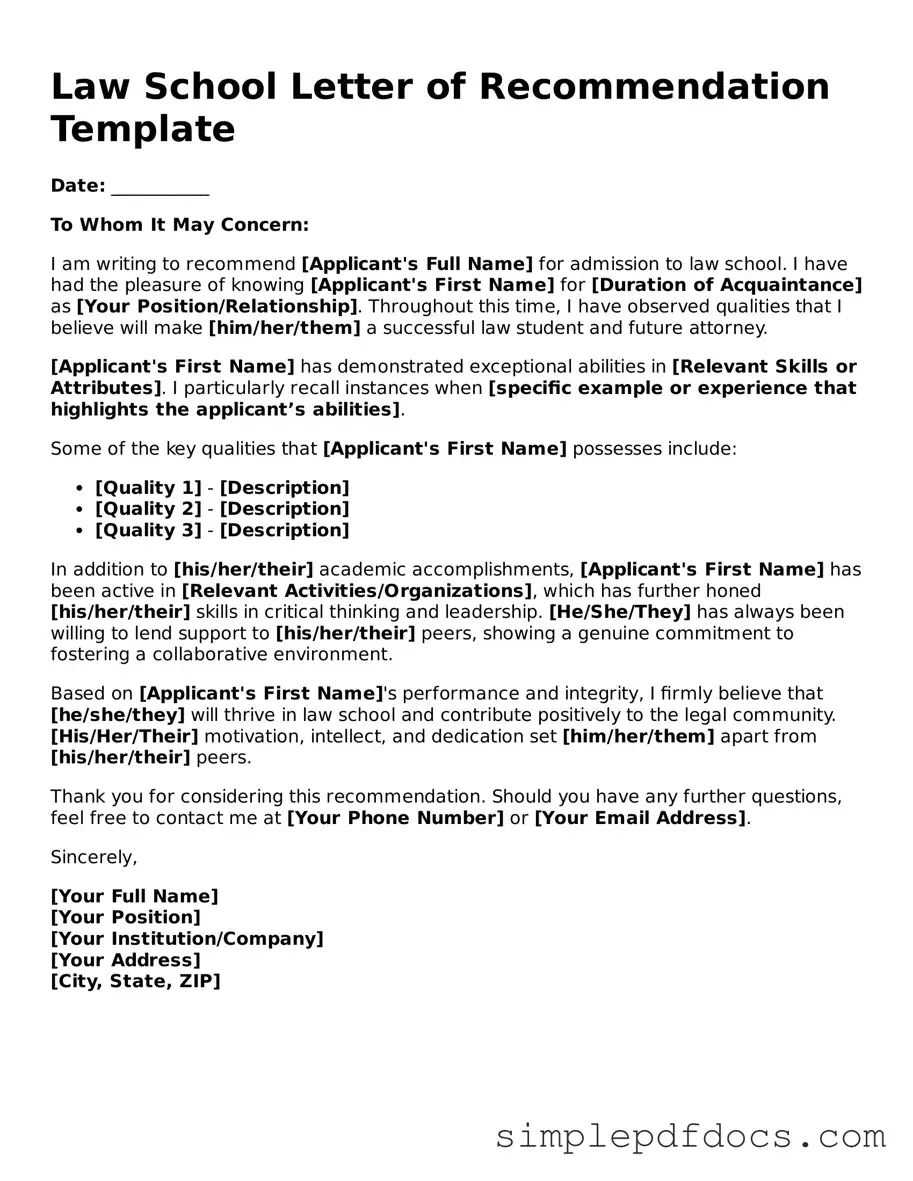 Attorney-Approved Law School Letter of Recommendation Form