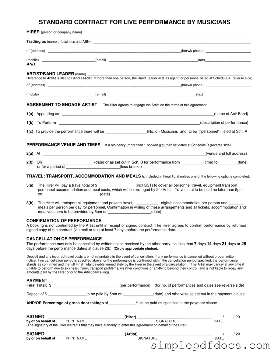 Fill Your Live Performance Contract Form