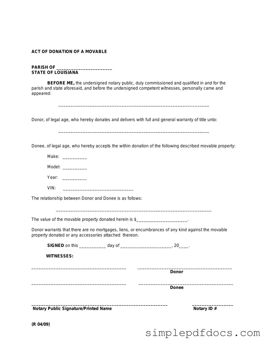 Fill Your Louisiana act of donation Form