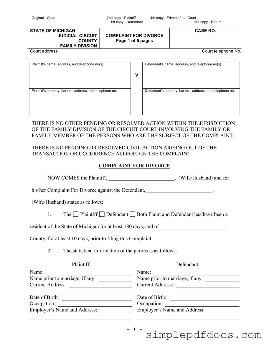 Fill Your Michigan Complaint Divorce Form