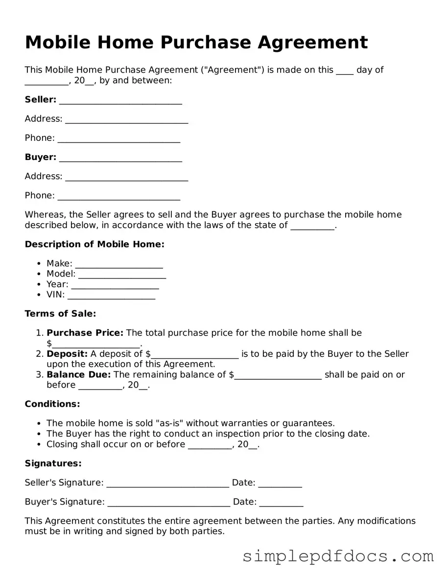 Attorney-Approved Mobile Home Purchase Agreement Form