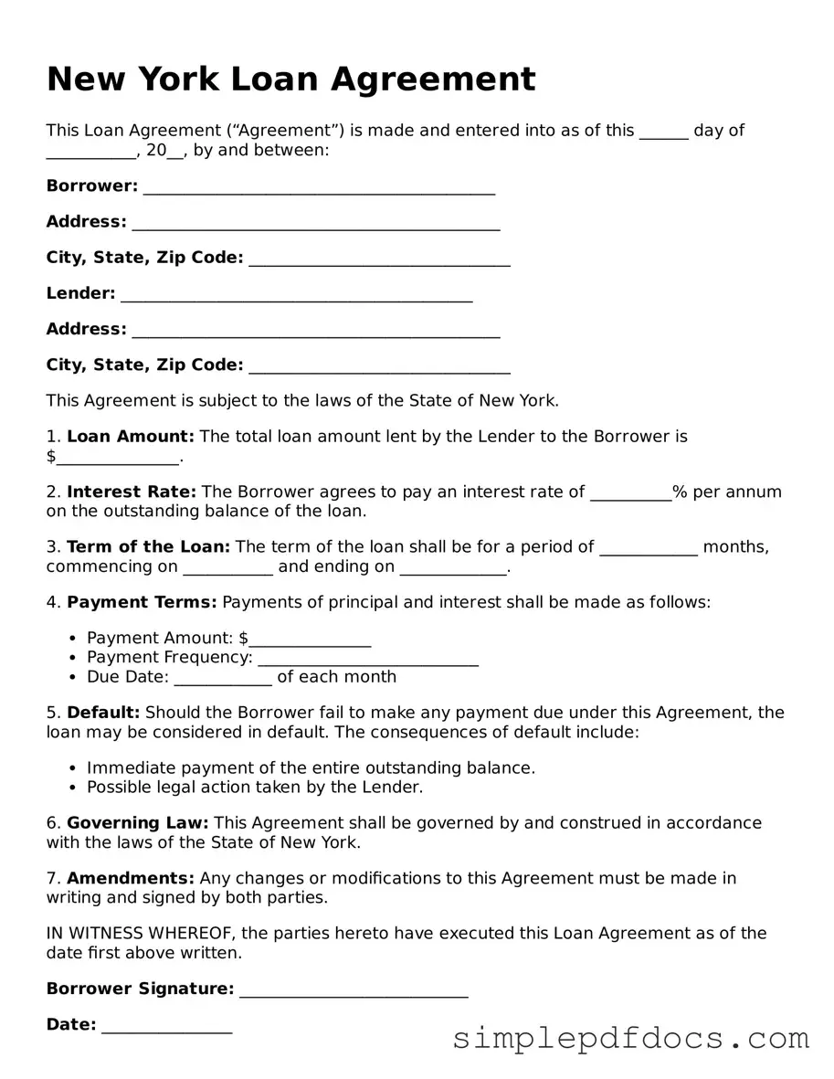 Legal Loan Agreement Document for the State of New York