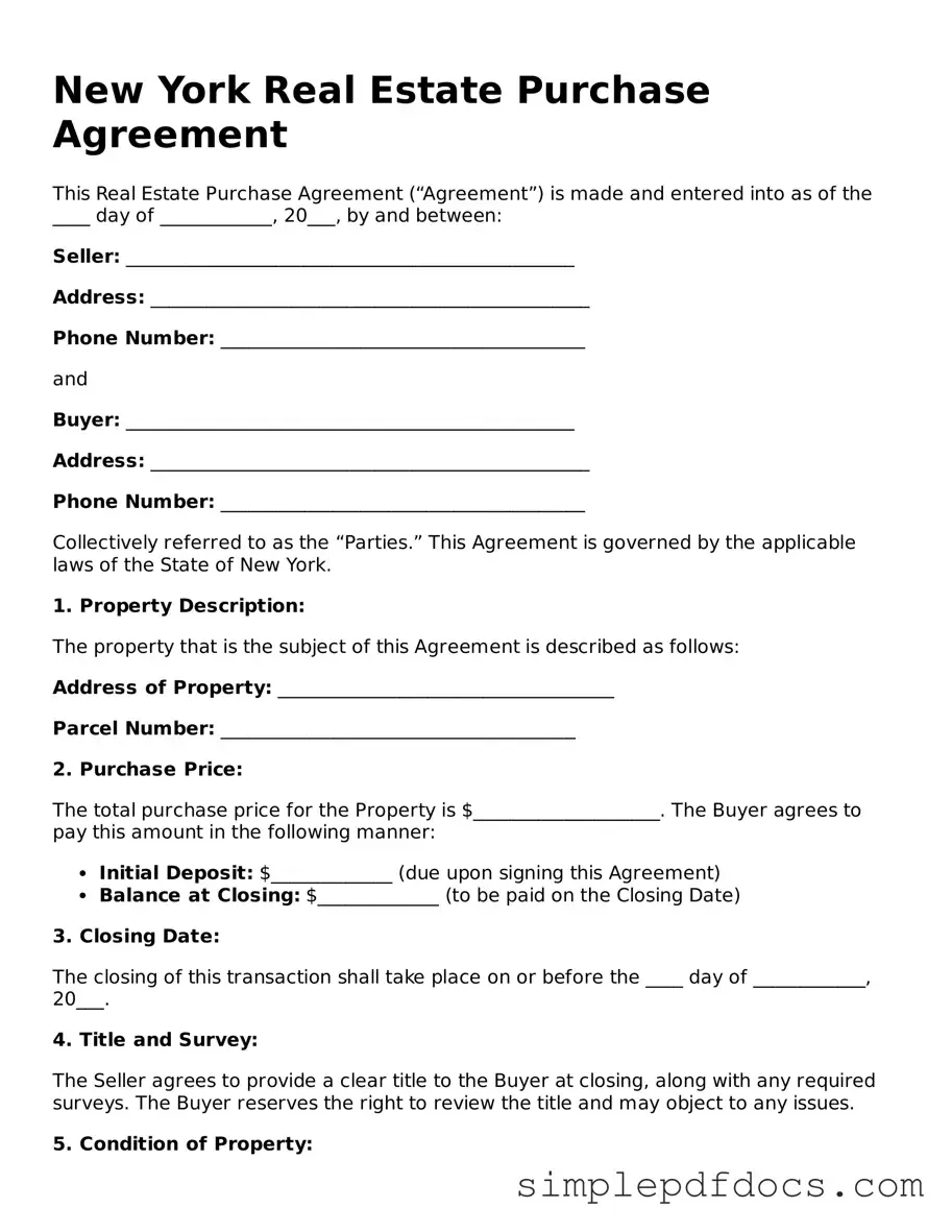 Legal Real Estate Purchase Agreement Document for the State of New York