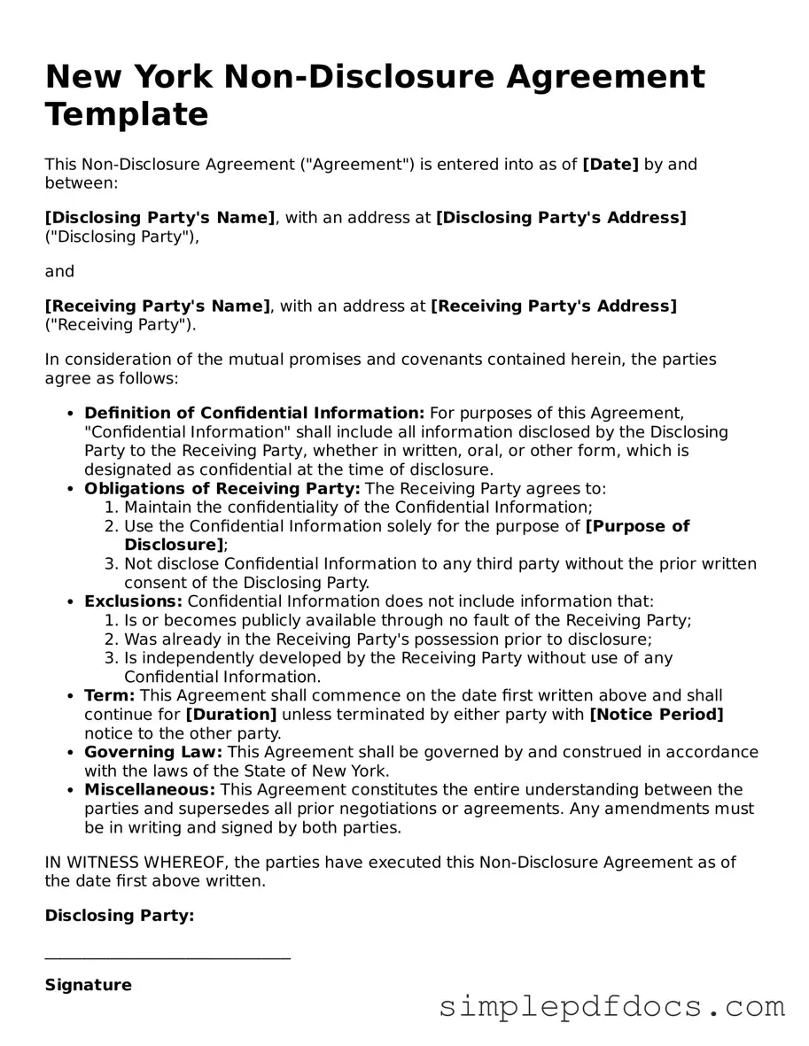 Legal Non-disclosure Agreement Document for the State of New York