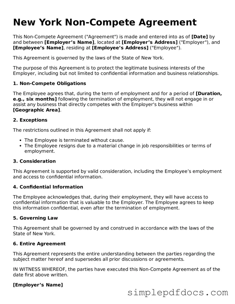 Legal Non-compete Agreement Document for the State of New York