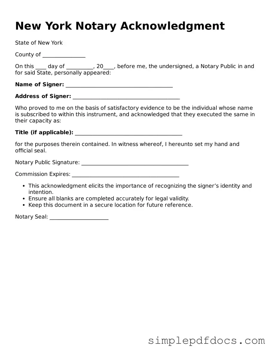 Legal Notary Acknowledgement Document for the State of New York