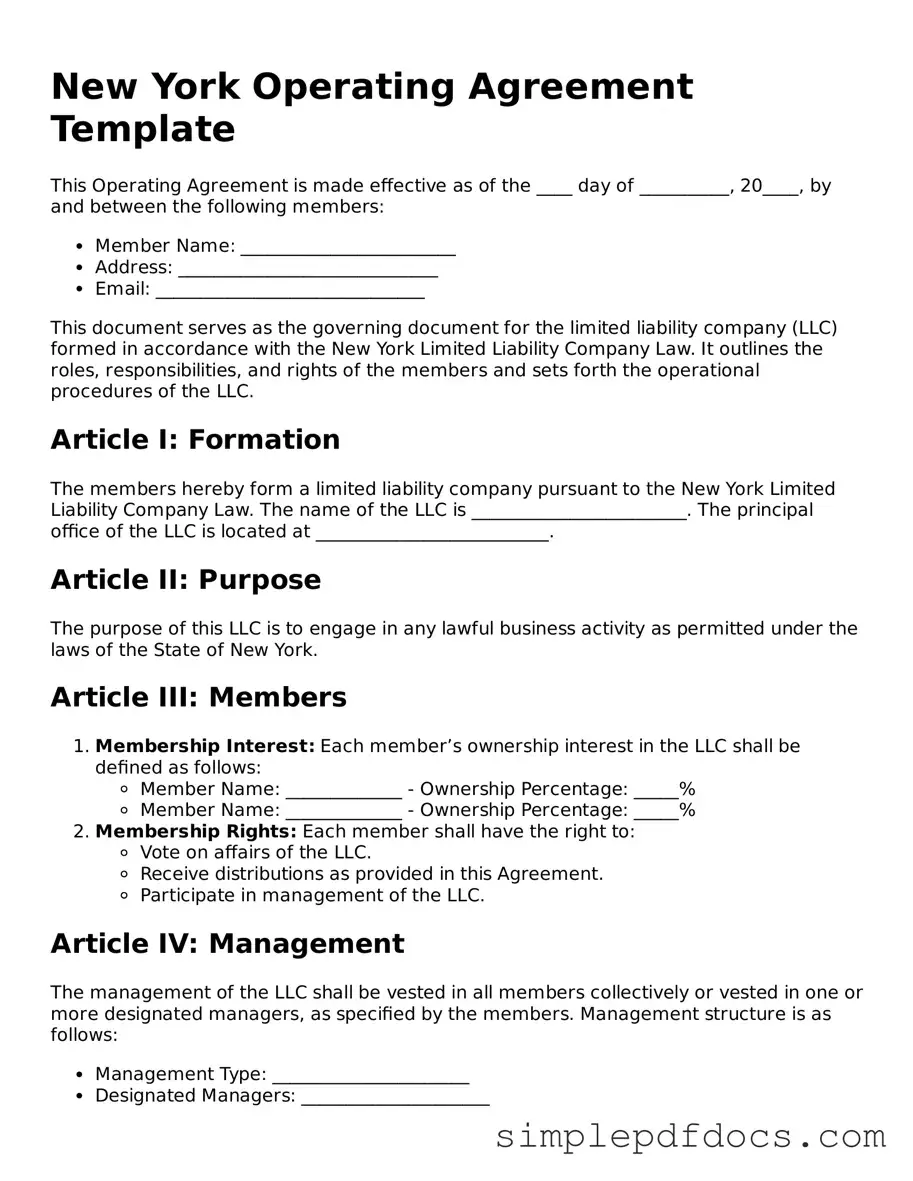 Legal Operating Agreement Document for the State of New York