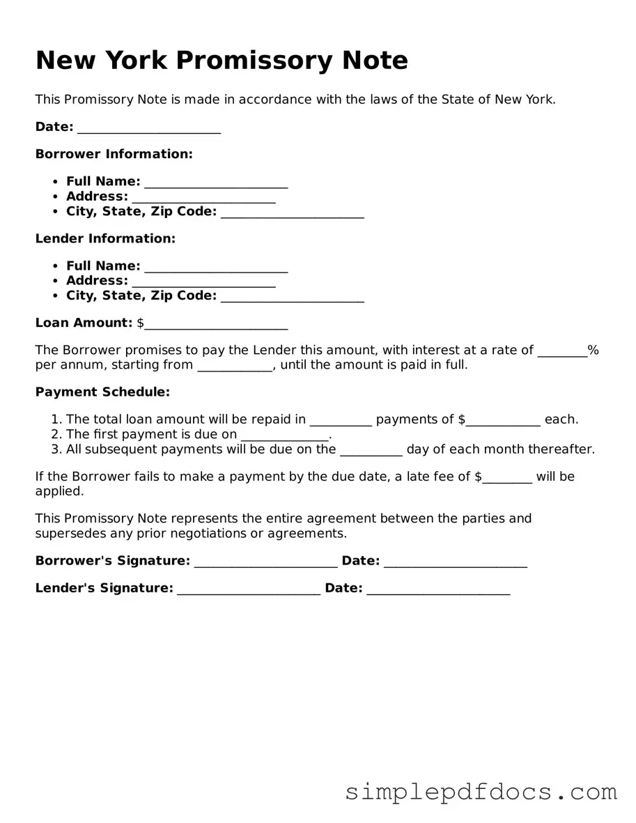 Legal Promissory Note Document for the State of New York