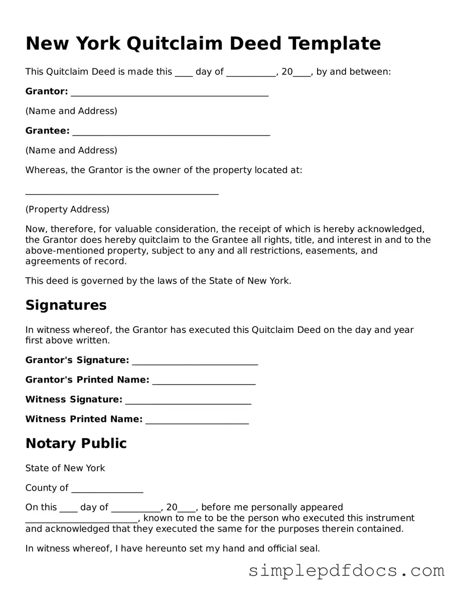 Legal Quitclaim Deed Document for the State of New York